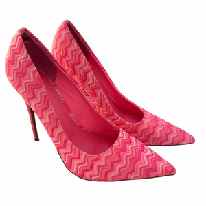 ASOS Passion Pink Chevron Stiletto Heels Pumps Size 7 Pointed Toes Barbie
